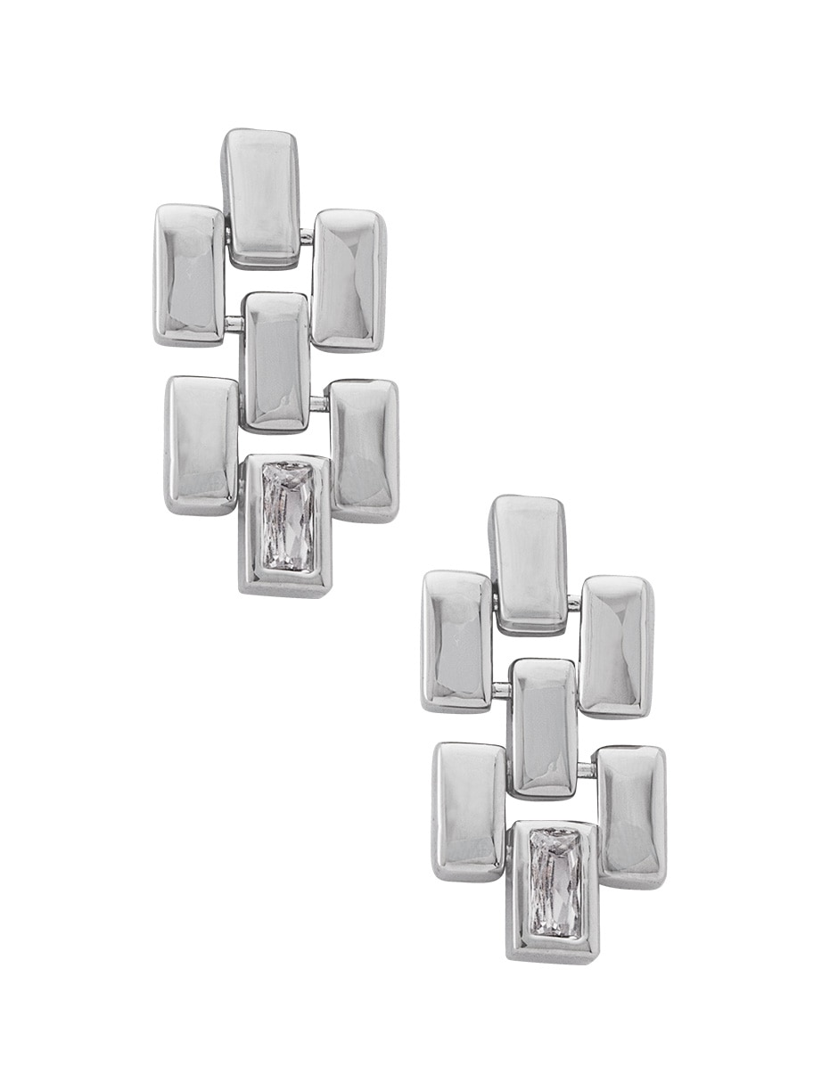 Aretes rectangulares con acabado baño rodio zirconia