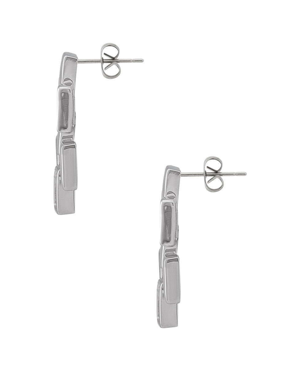 Aretes rectangulares con acabado baño rodio zirconia 2