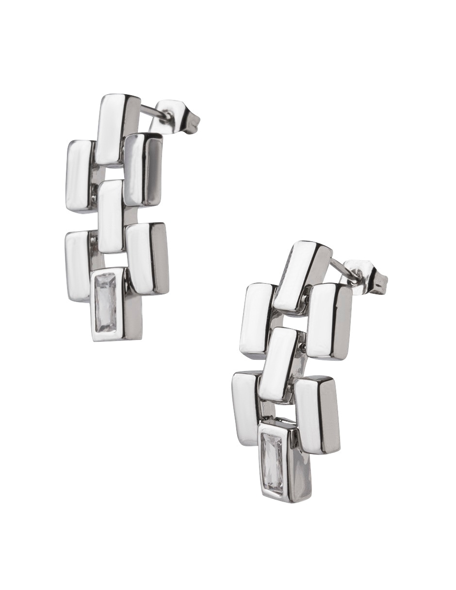 Aretes rectangulares con acabado baño rodio zirconia 3