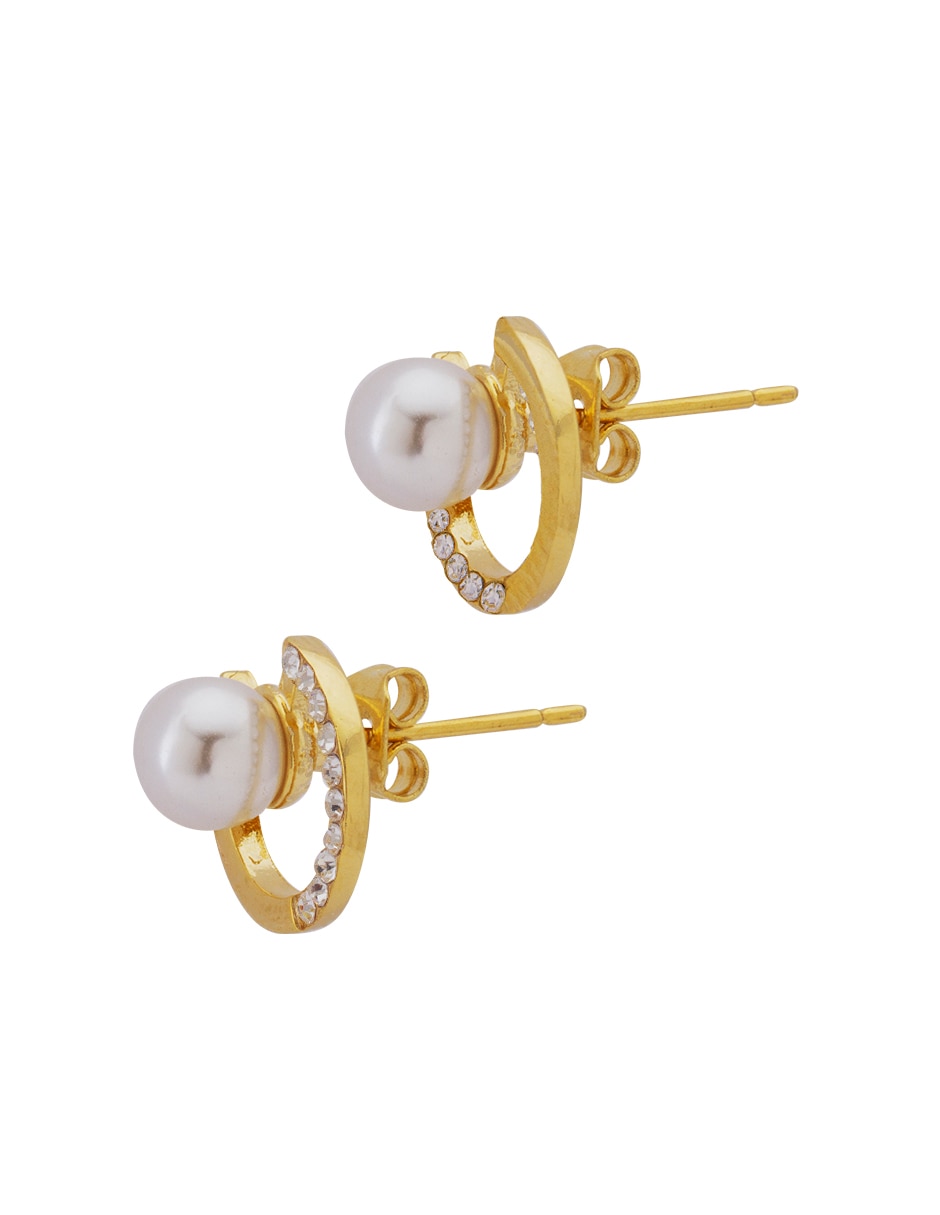 Aretes redondos con acabado chapa de oro cristal 2
