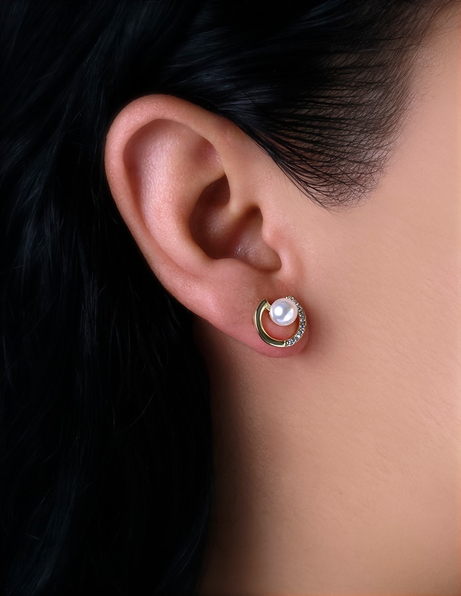 Aretes redondos con acabado chapa de oro cristal 4