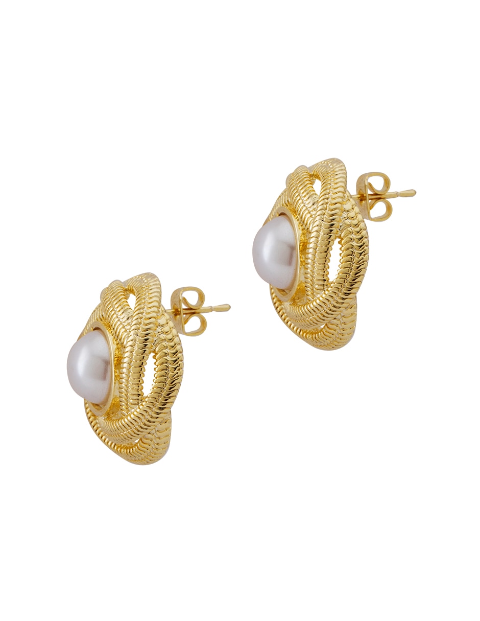Aretes redondos con acabado chapa de oro imitación perla 2