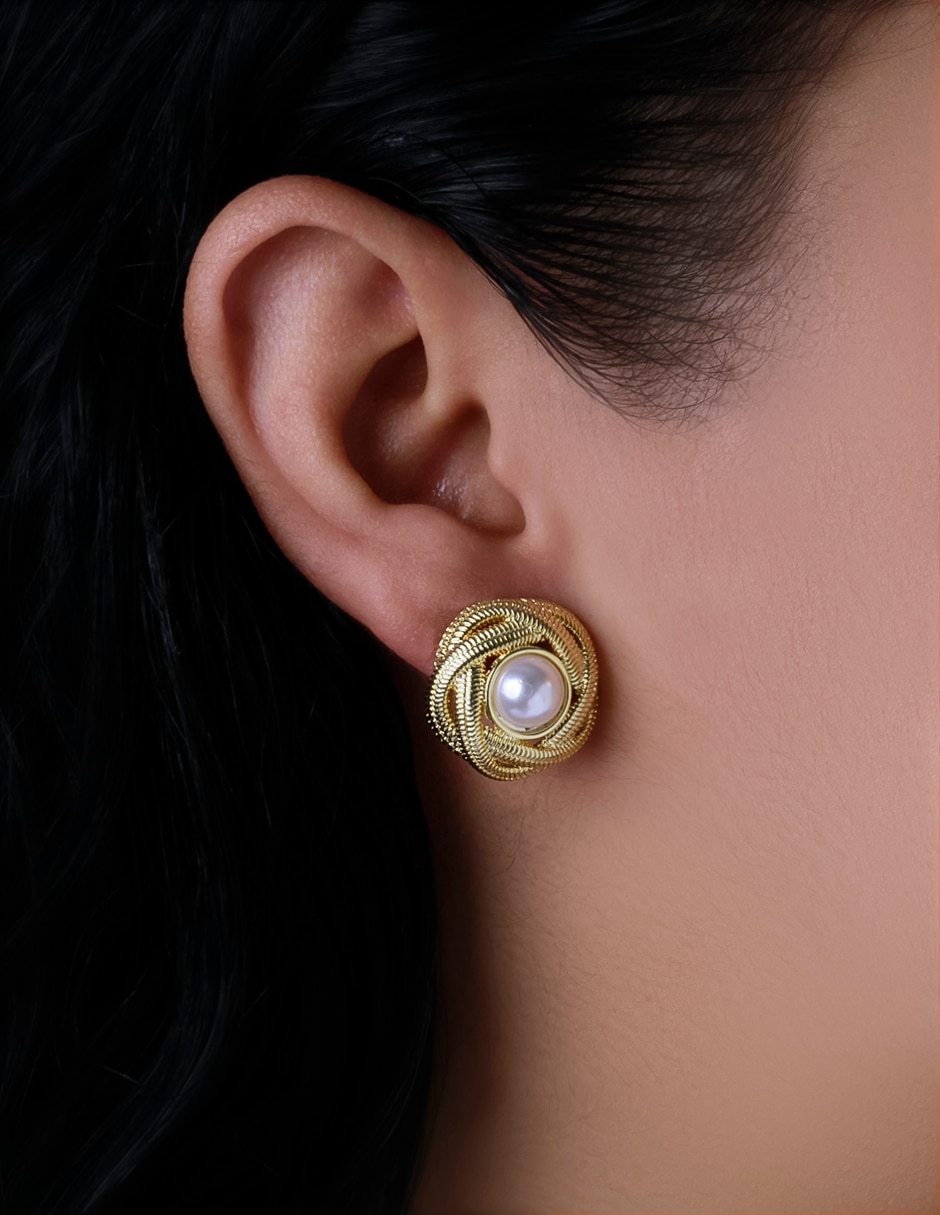 Aretes redondos con acabado chapa de oro imitación perla 4
