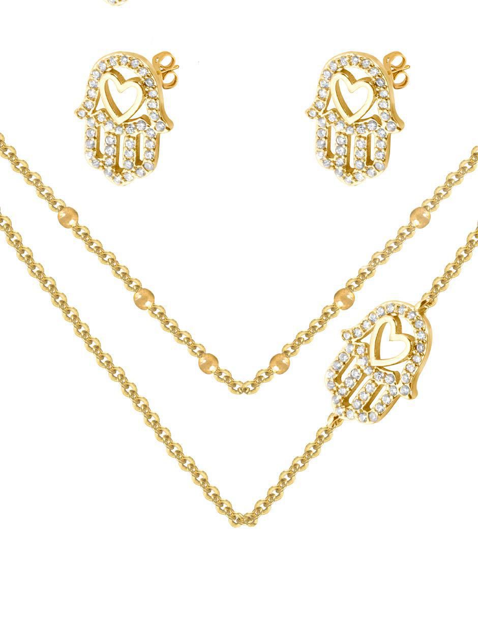 Aretes y collar de mano zirconia