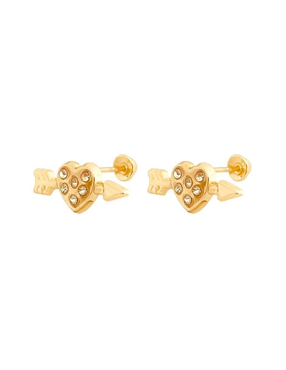 Broqueles de corazón de oro con acabado brillante zirconia 3