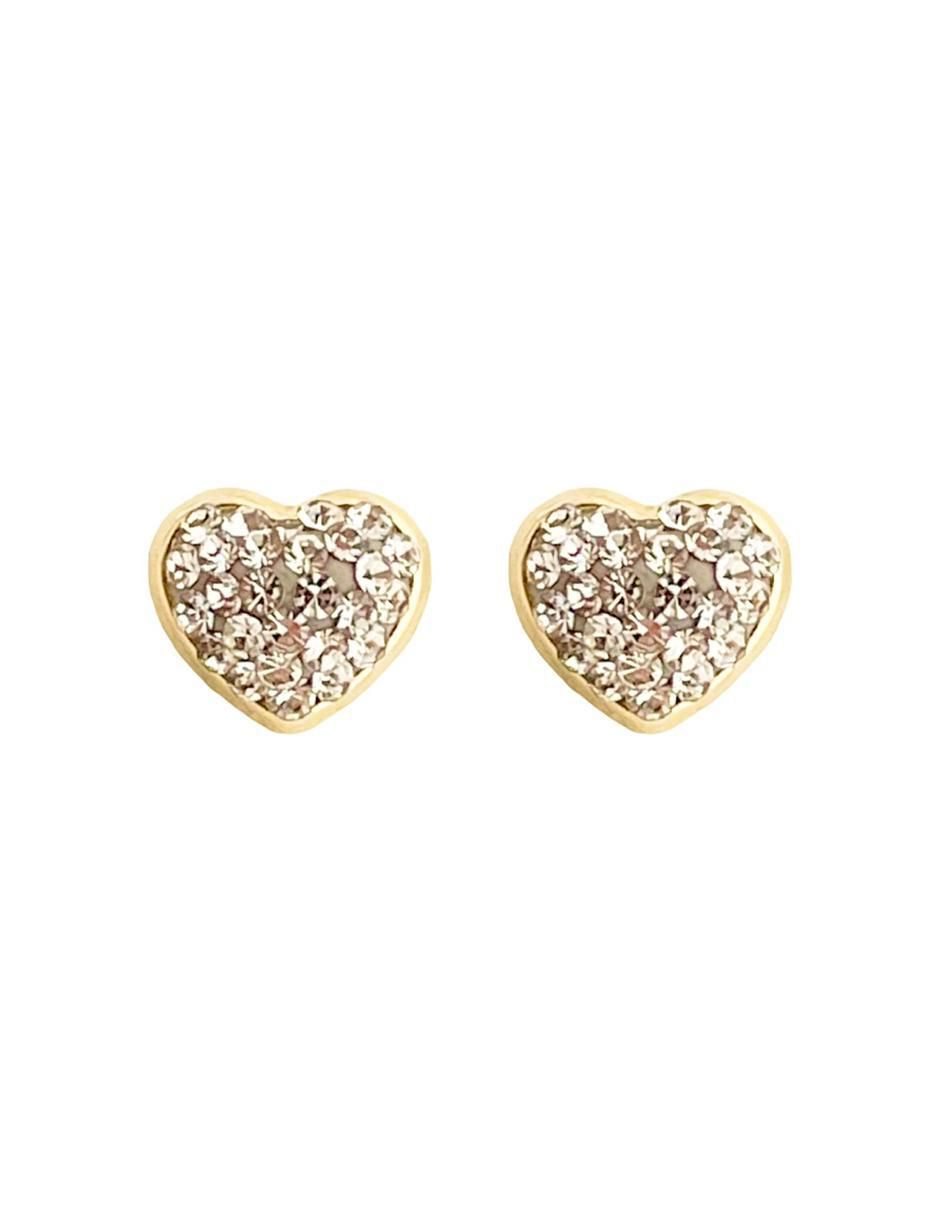 Broqueles de corazón de oro con acabado brillante zirconia