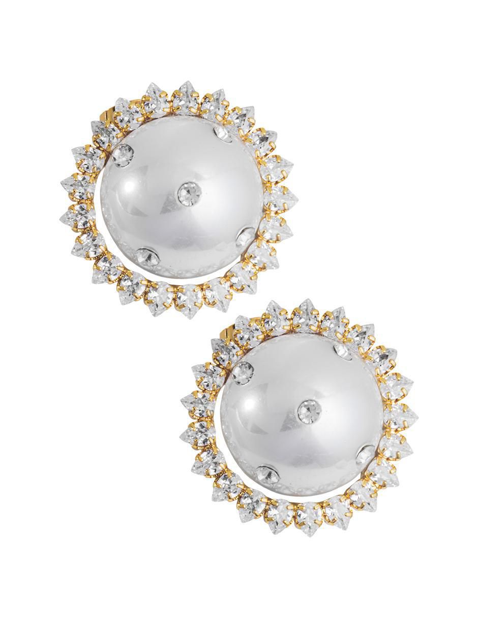 Aretes redondos con acabado chapa de oro perla Aretes redondos con acabado chapa de oro perla