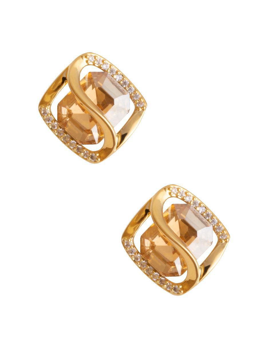 Aretes redondos con acabado chapa de oro zirconia