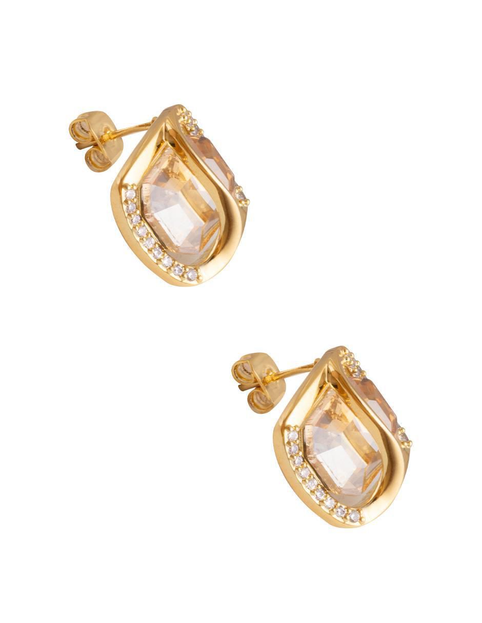 Aretes redondos con acabado chapa de oro zirconia 4