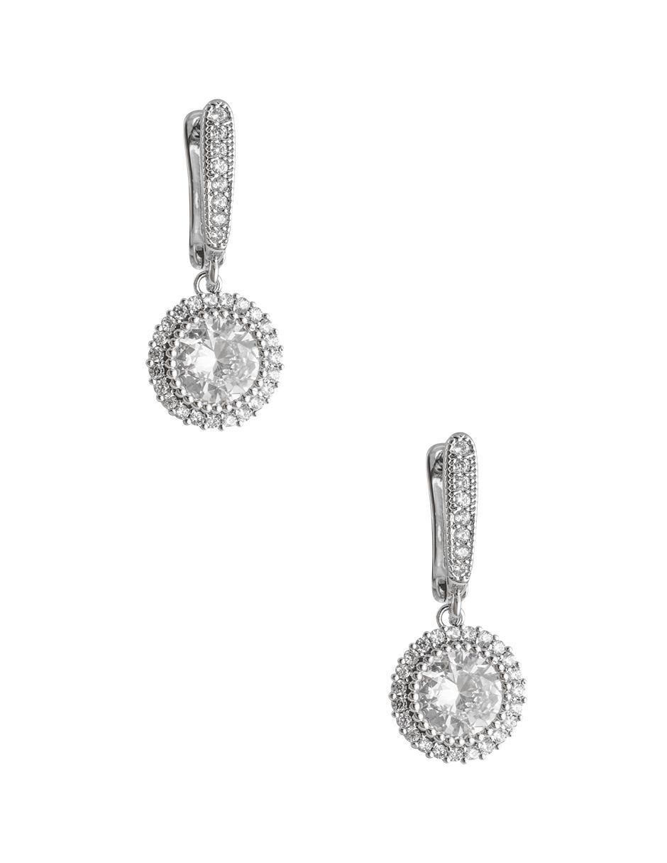 Aretes circulares con acabado baño rodio zirconia