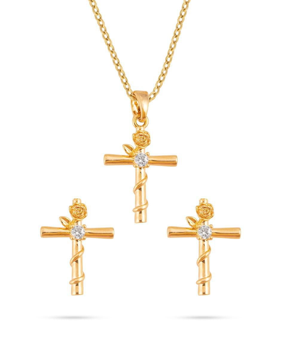 Aretes y collar de cruz zirconia