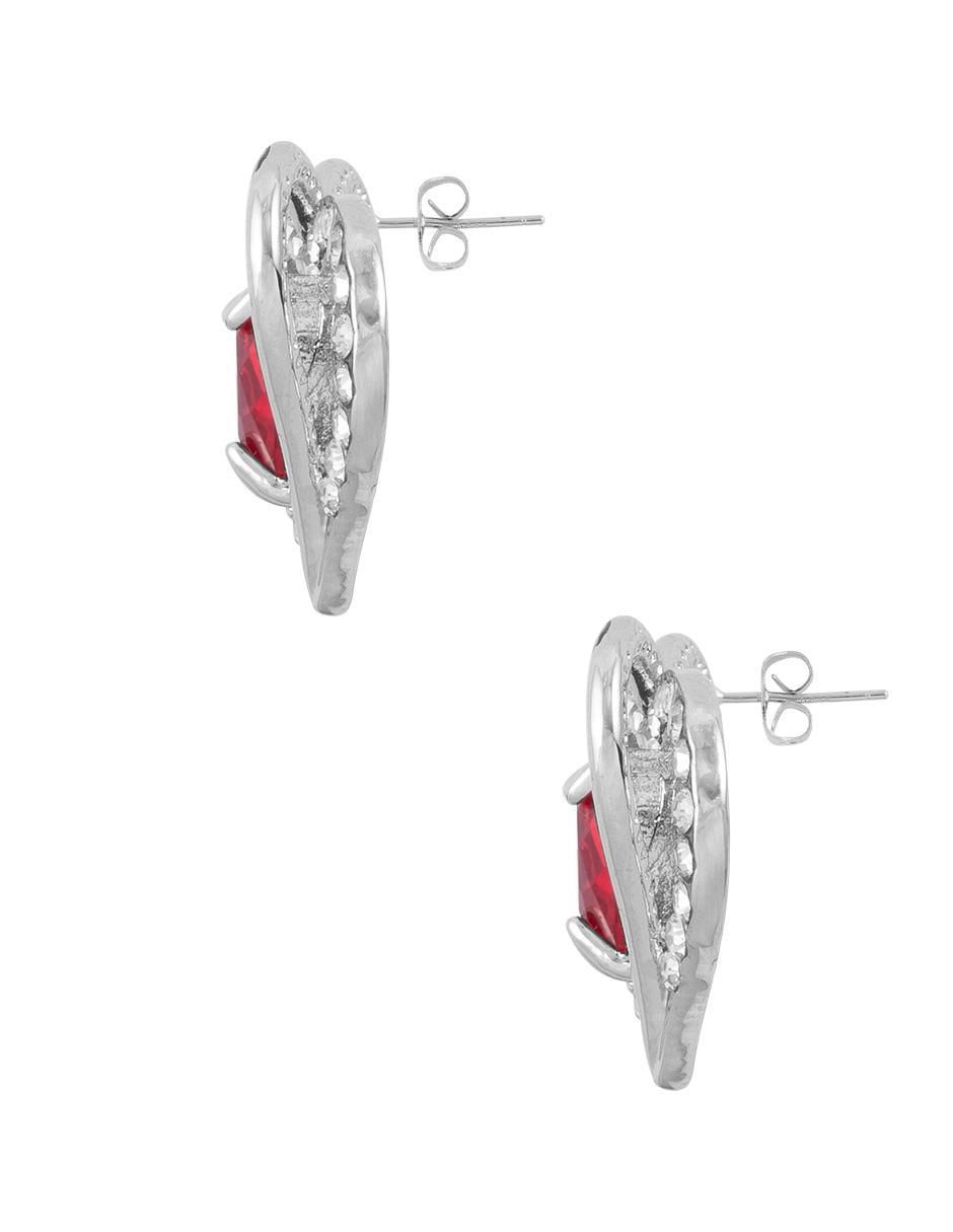 Aretes de corazón con acabado baño rodio zirconia 3