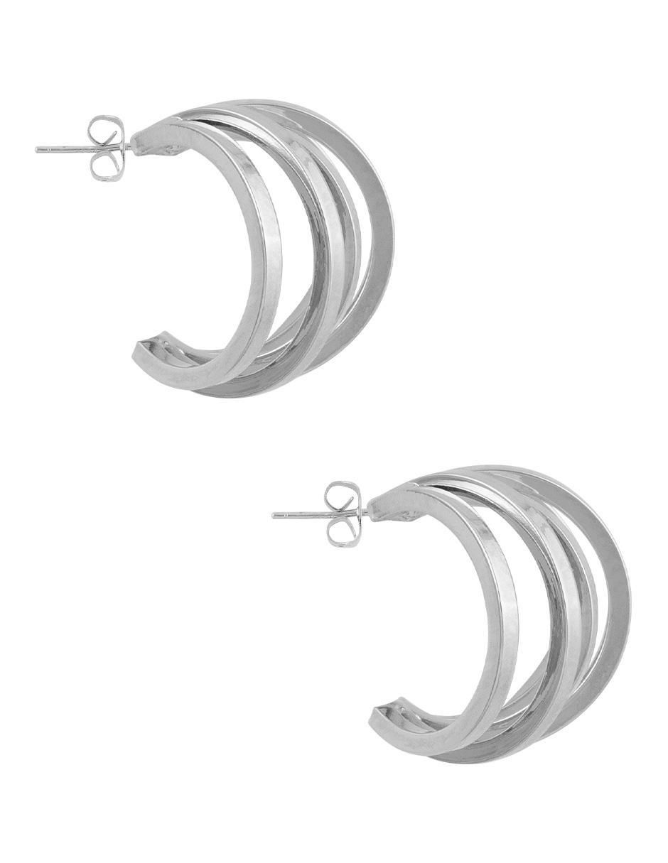 Aretes de aro circulares con acabado baño rodio 3