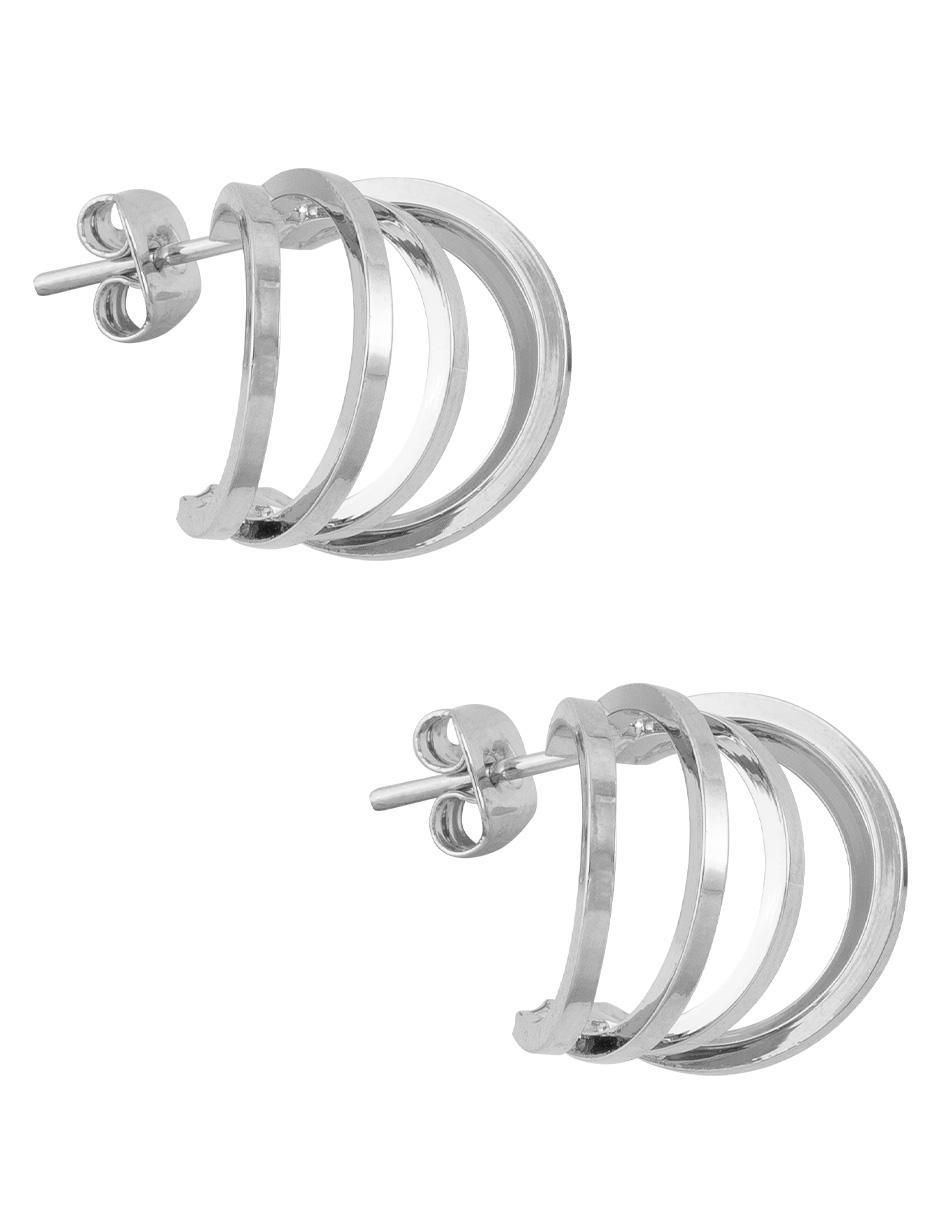 Aretes de aro circulares con acabado baño rodio 4
