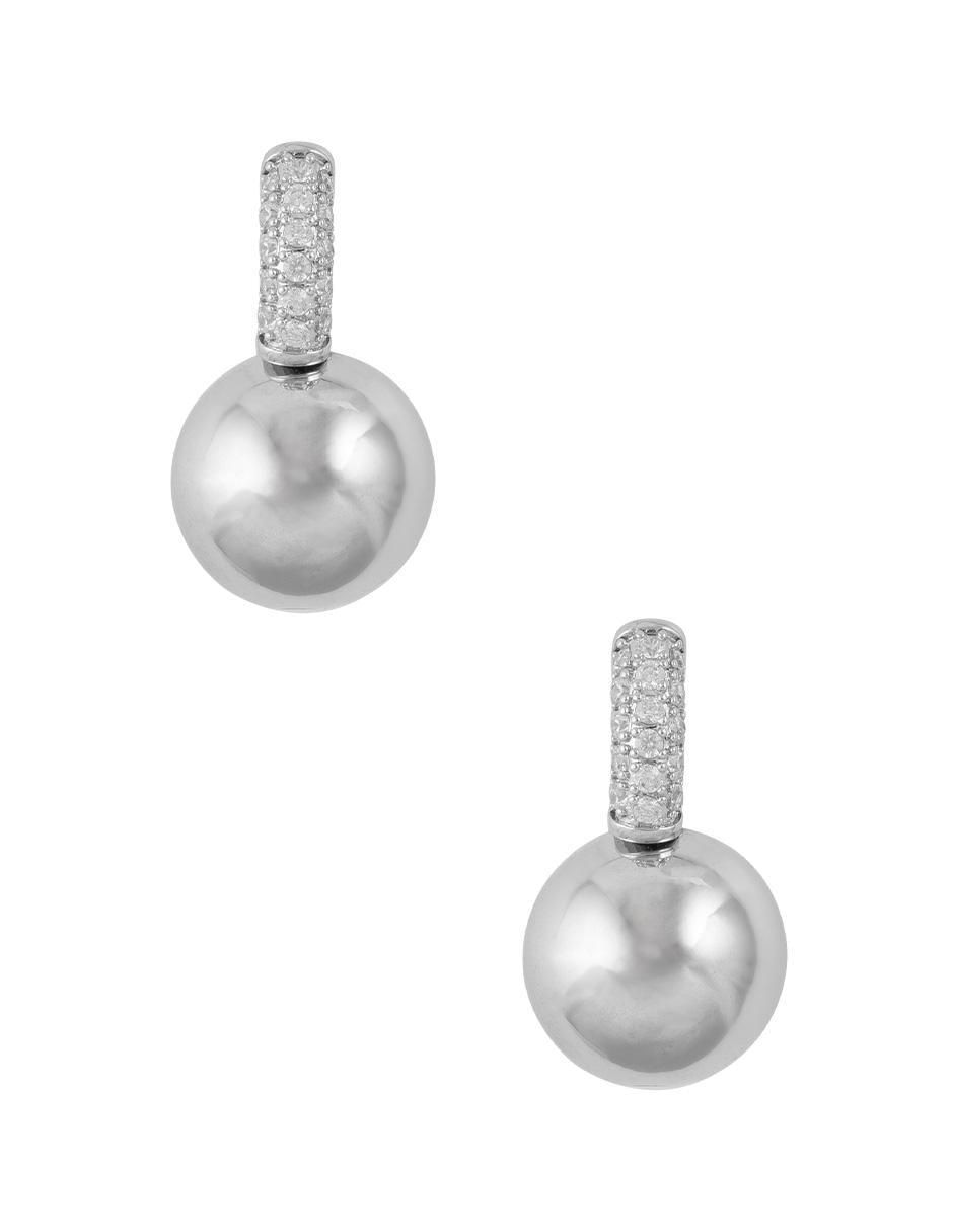 Aretes redondos con acabado baño rodio zirconia