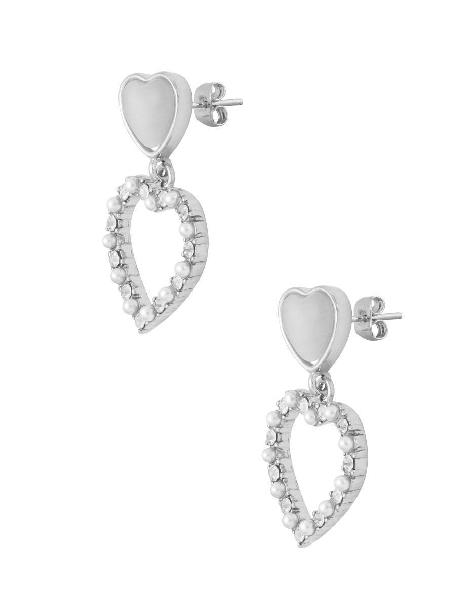 Aretes de corazón con acabado baño rodio zirconia 4