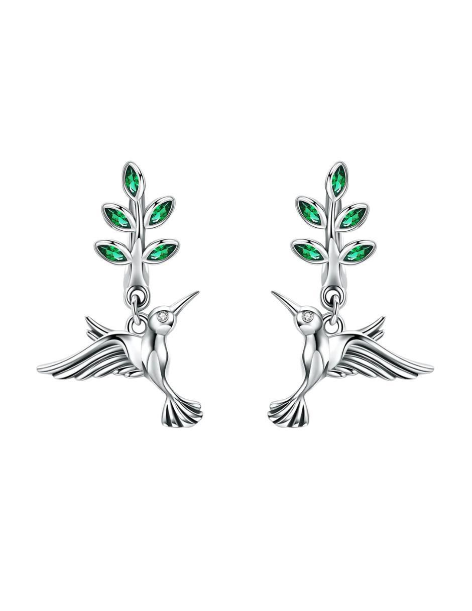Aretes de colibrí Nature de plata P 925 con acabado pavé circonita 1
