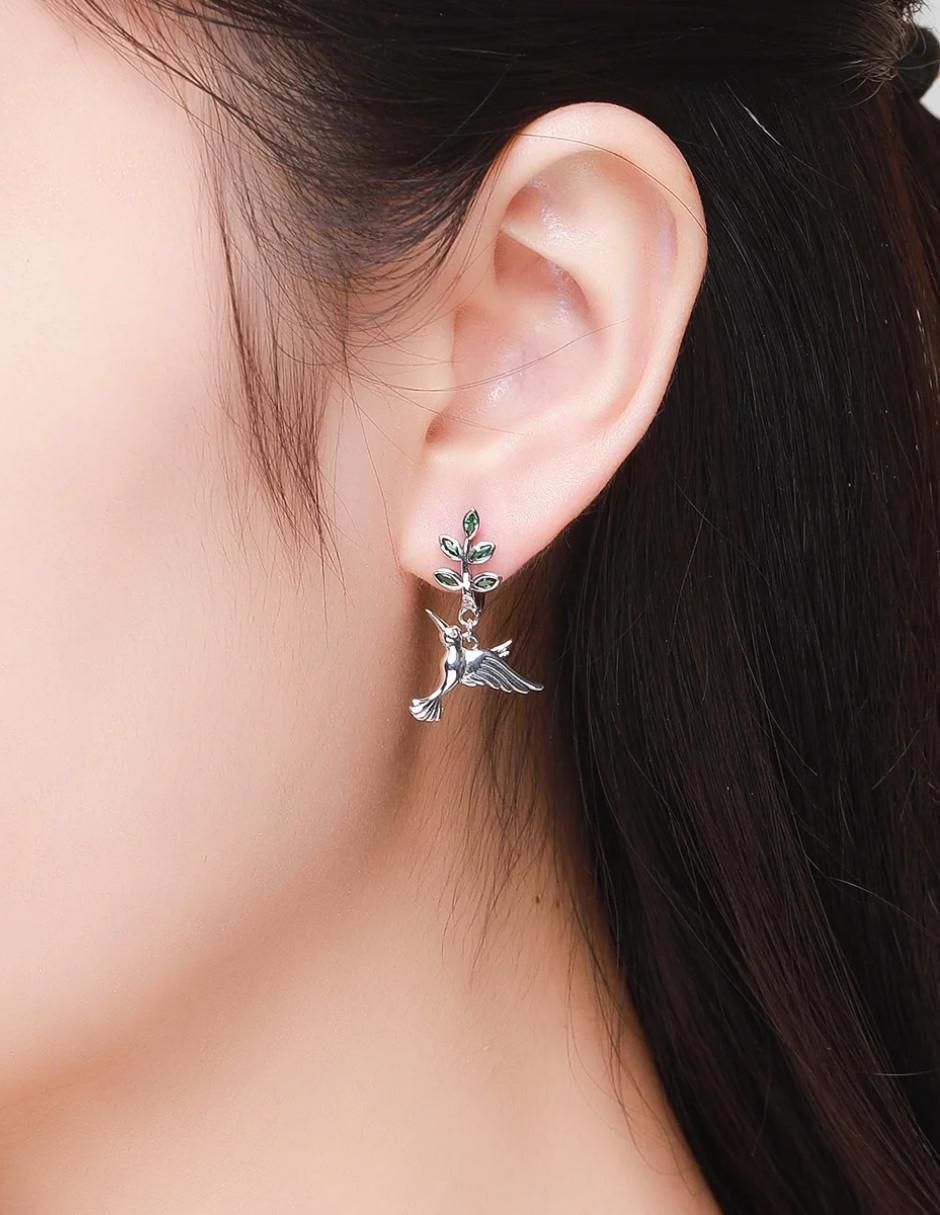 Aretes de colibrí Nature de plata P 925 con acabado pavé circonita