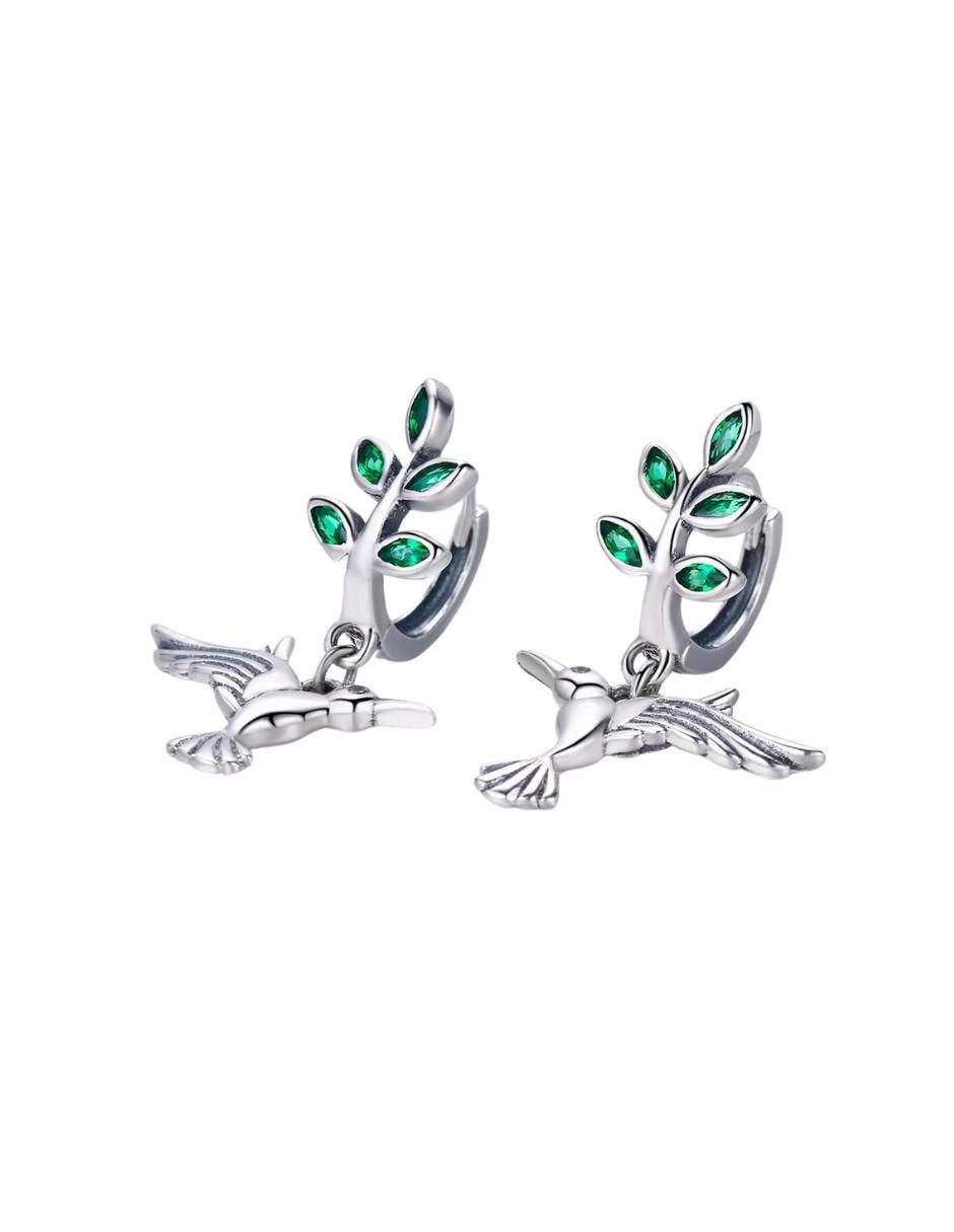 Aretes de colibrí Nature de plata P 925 con acabado pavé circonita