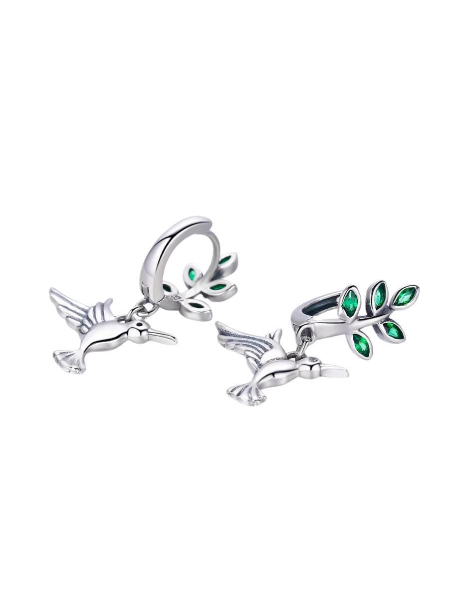 Aretes de colibrí Nature de plata P 925 con acabado pavé circonita