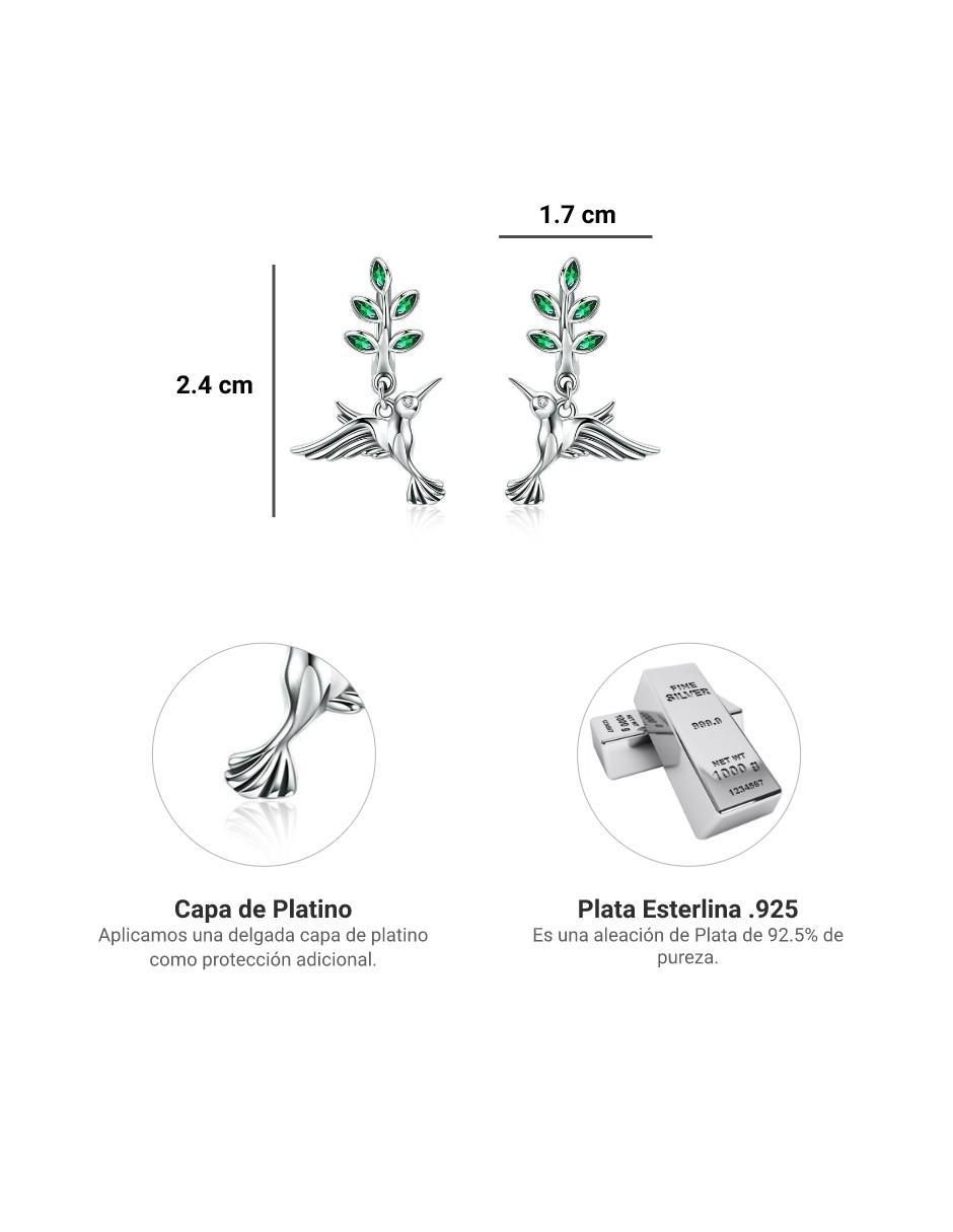 Aretes de colibrí Nature de plata P 925 con acabado pavé circonita 5