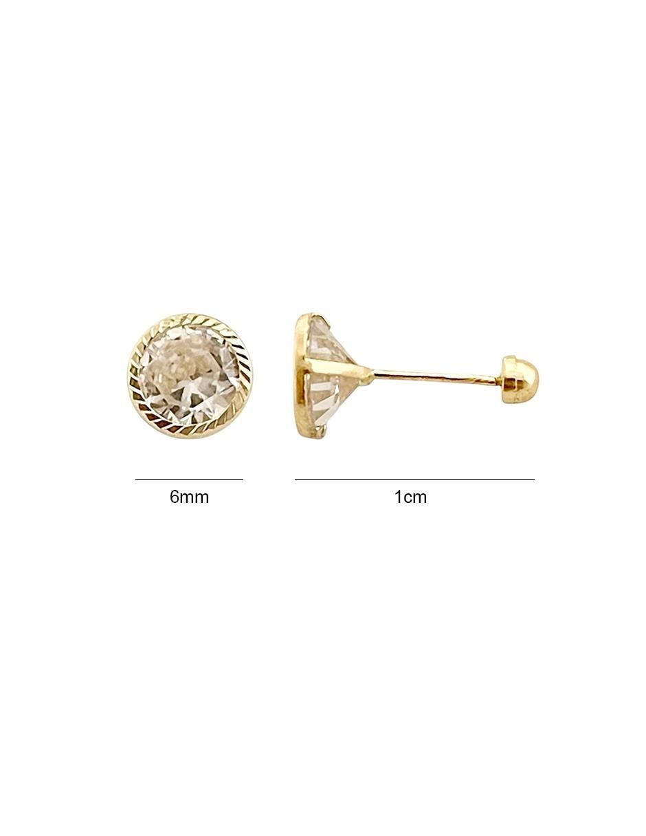 Broqueles redondos de oro con acabado brillante zirconia 6