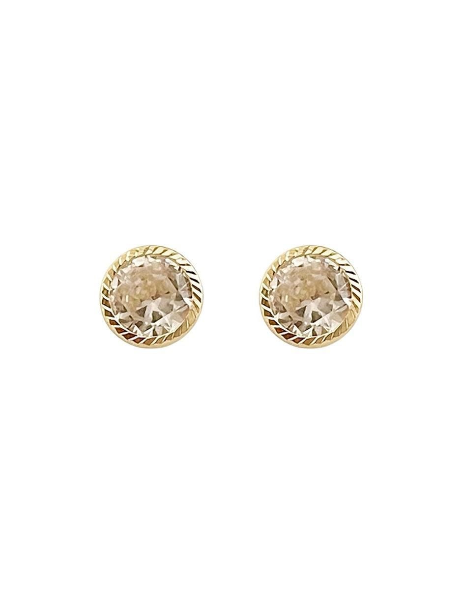 Broqueles redondos de oro con acabado brillante zirconia