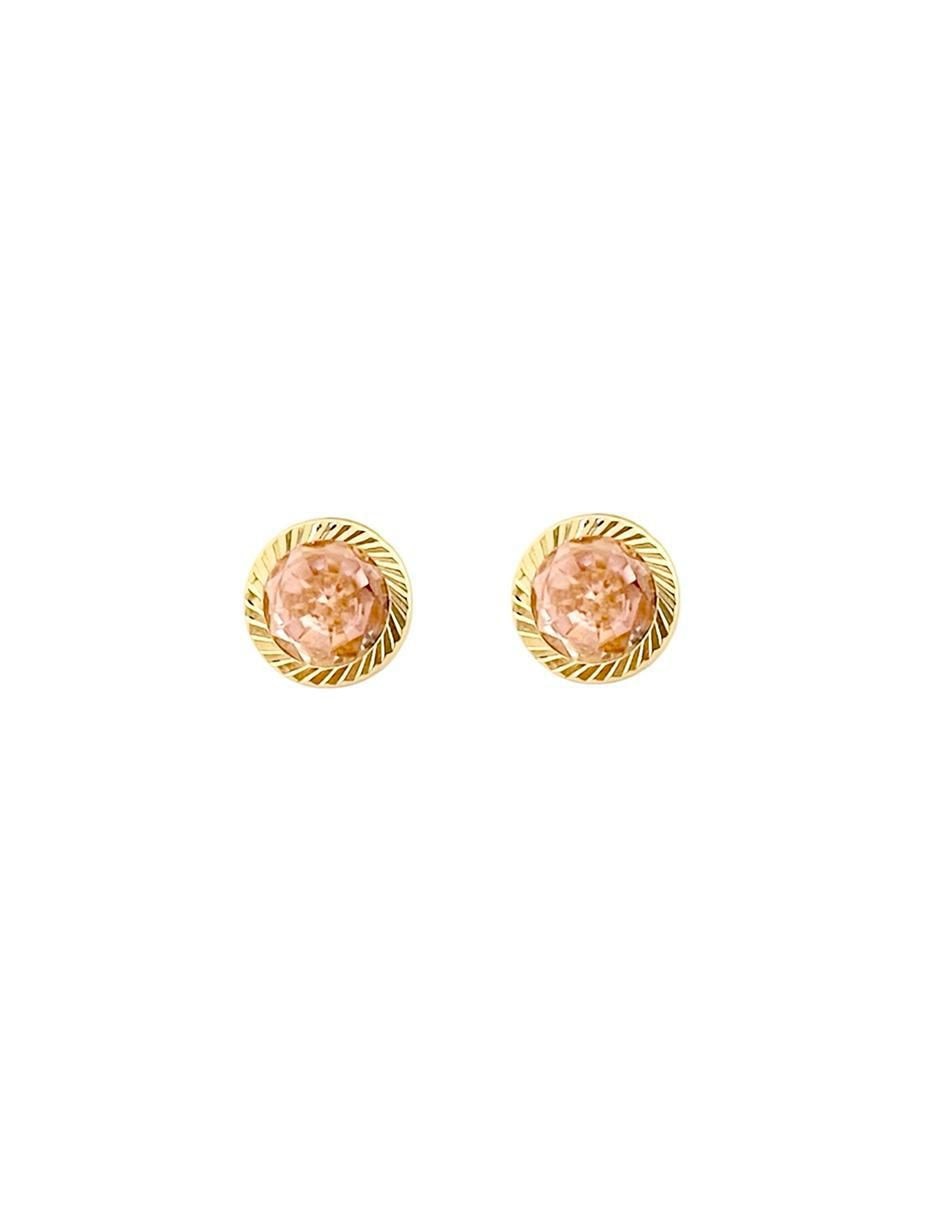 Broqueles redondos de oro con acabado brillante zirconia