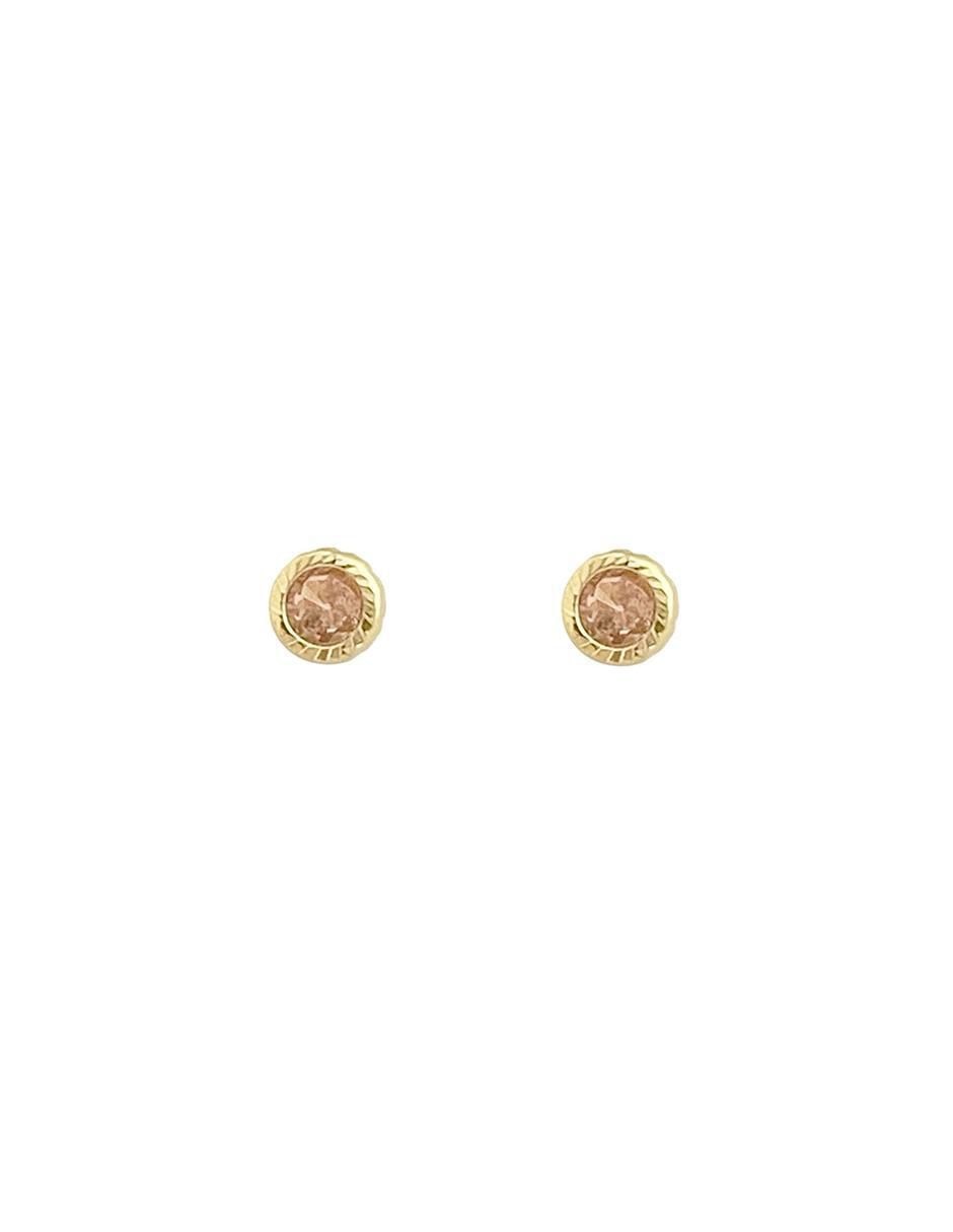 Broqueles redondos de oro con acabado brillante zirconia