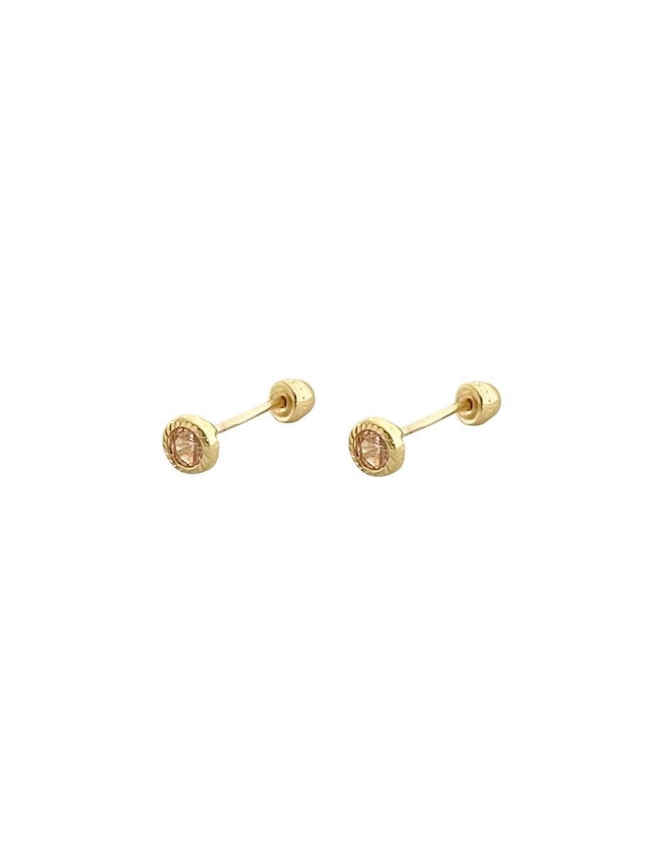 Broqueles redondos de oro con acabado brillante zirconia 2