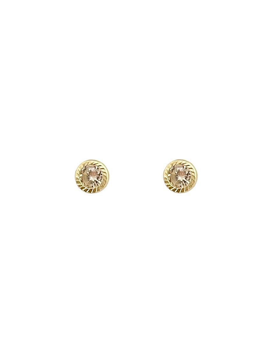 Broqueles redondos de oro con acabado brillante zirconia