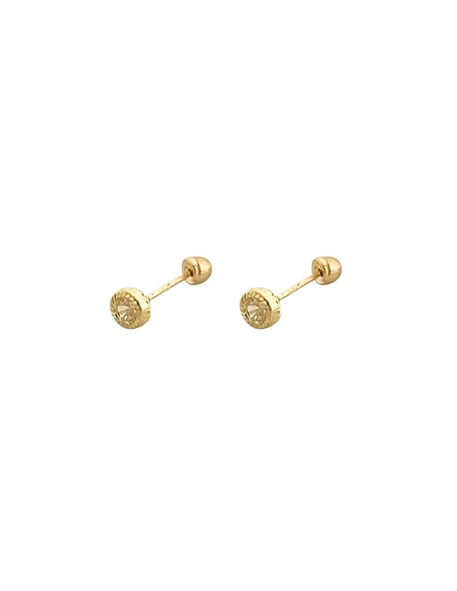 Broqueles redondos de oro con acabado brillante zirconia 2