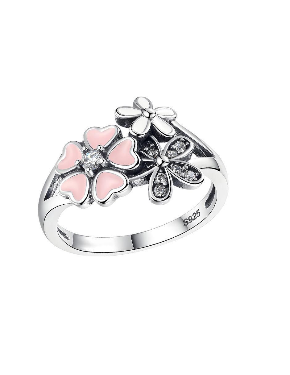 Anillo de flor Flowers P 925 de plata zirconia brillante 1
