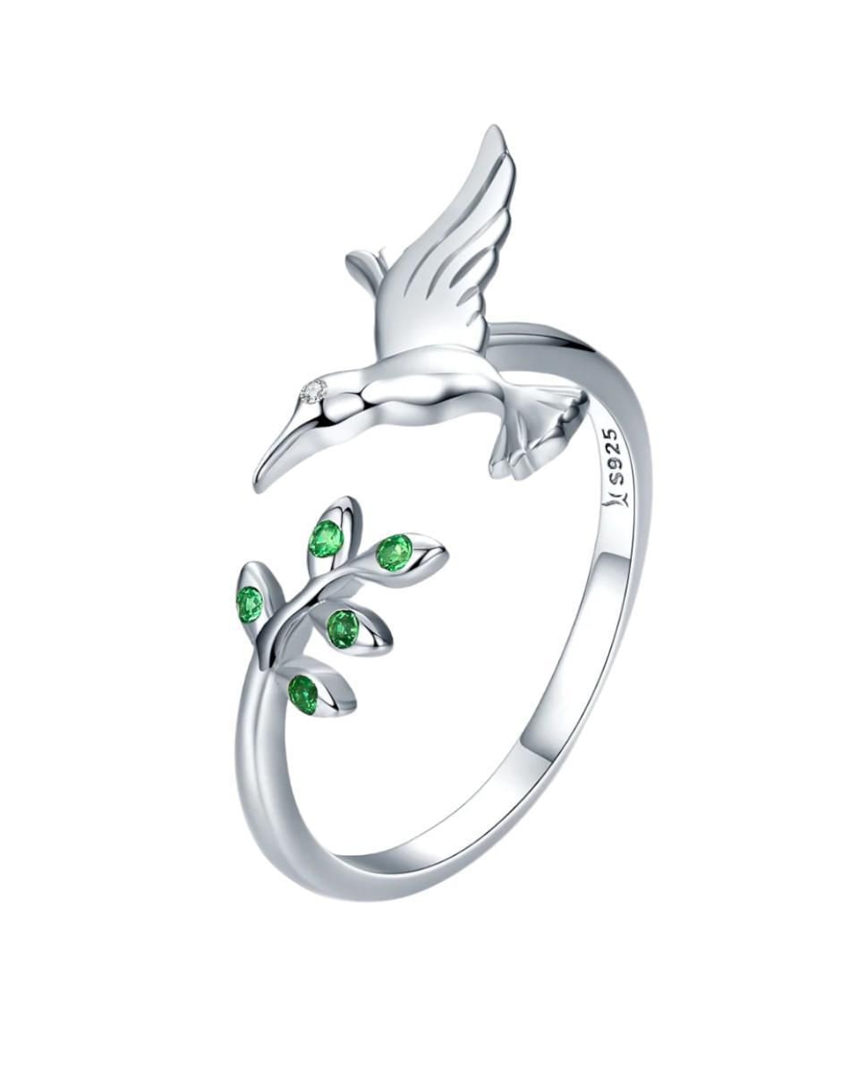 Anillo de colibrí Nature de plata circonita brillante