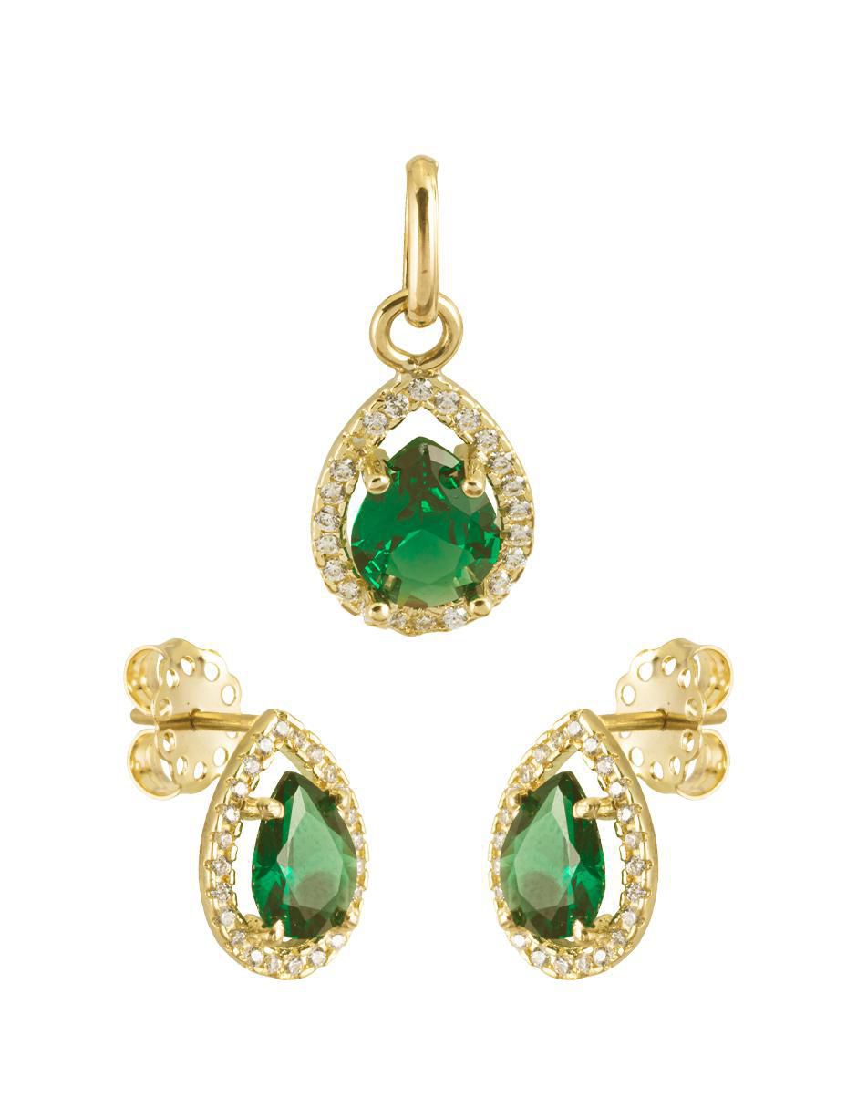 Aretes y collar de gota de oro zirconia 1
