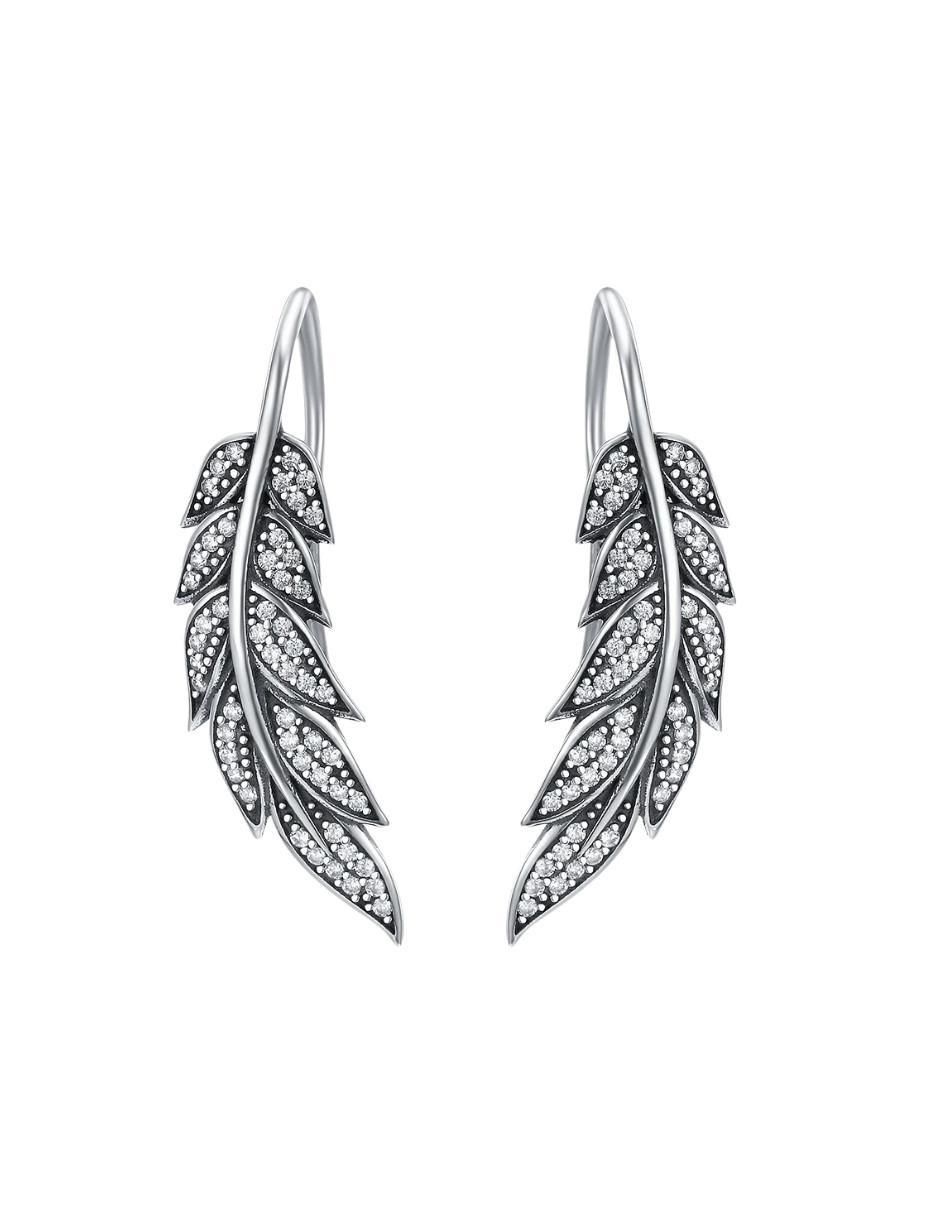 Aretes de pluma de plata P 925 con acabado pavé circonita 1