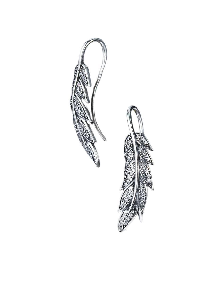 Aretes de pluma de plata P 925 con acabado pavé circonita