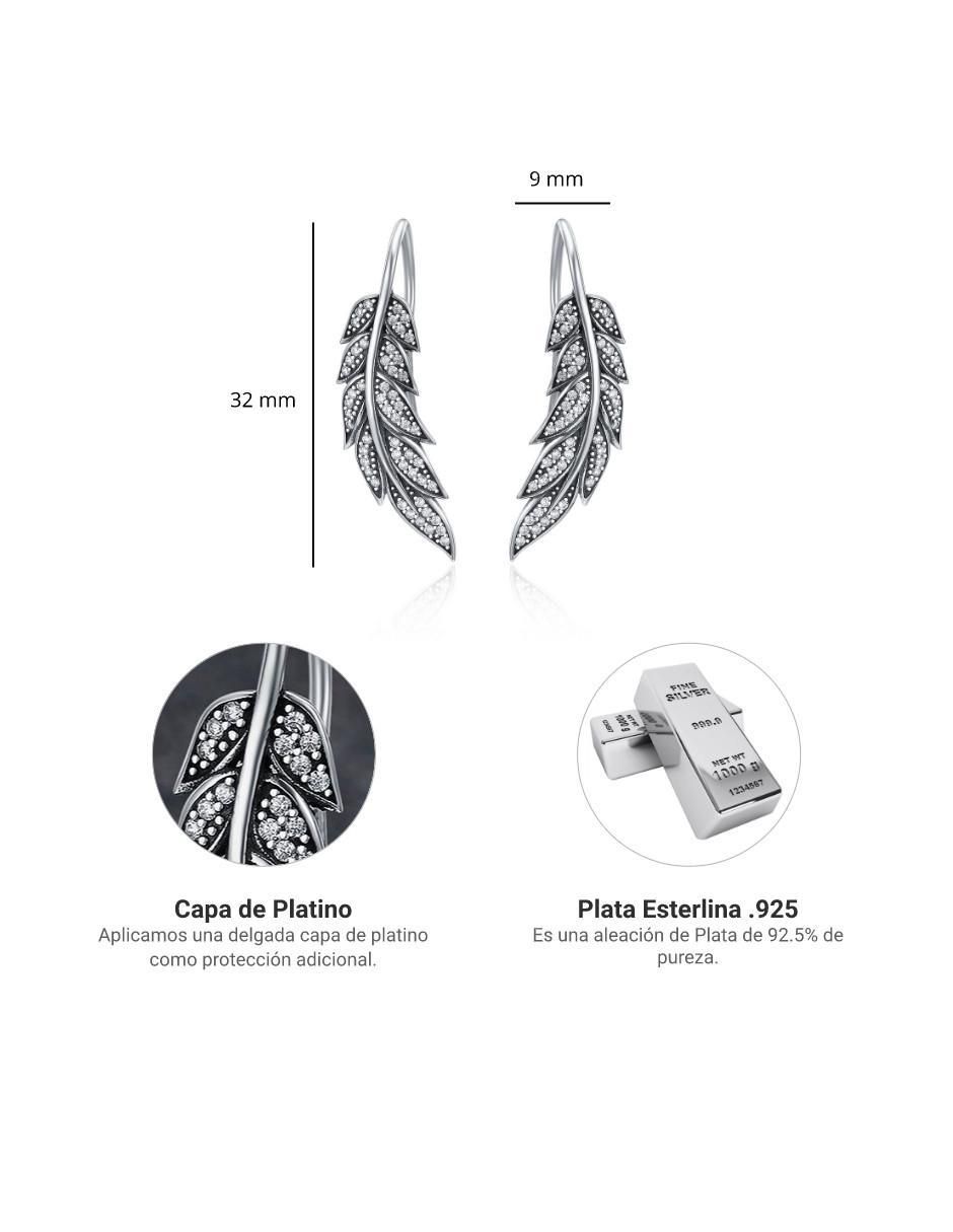 Aretes de pluma de plata P 925 con acabado pavé circonita