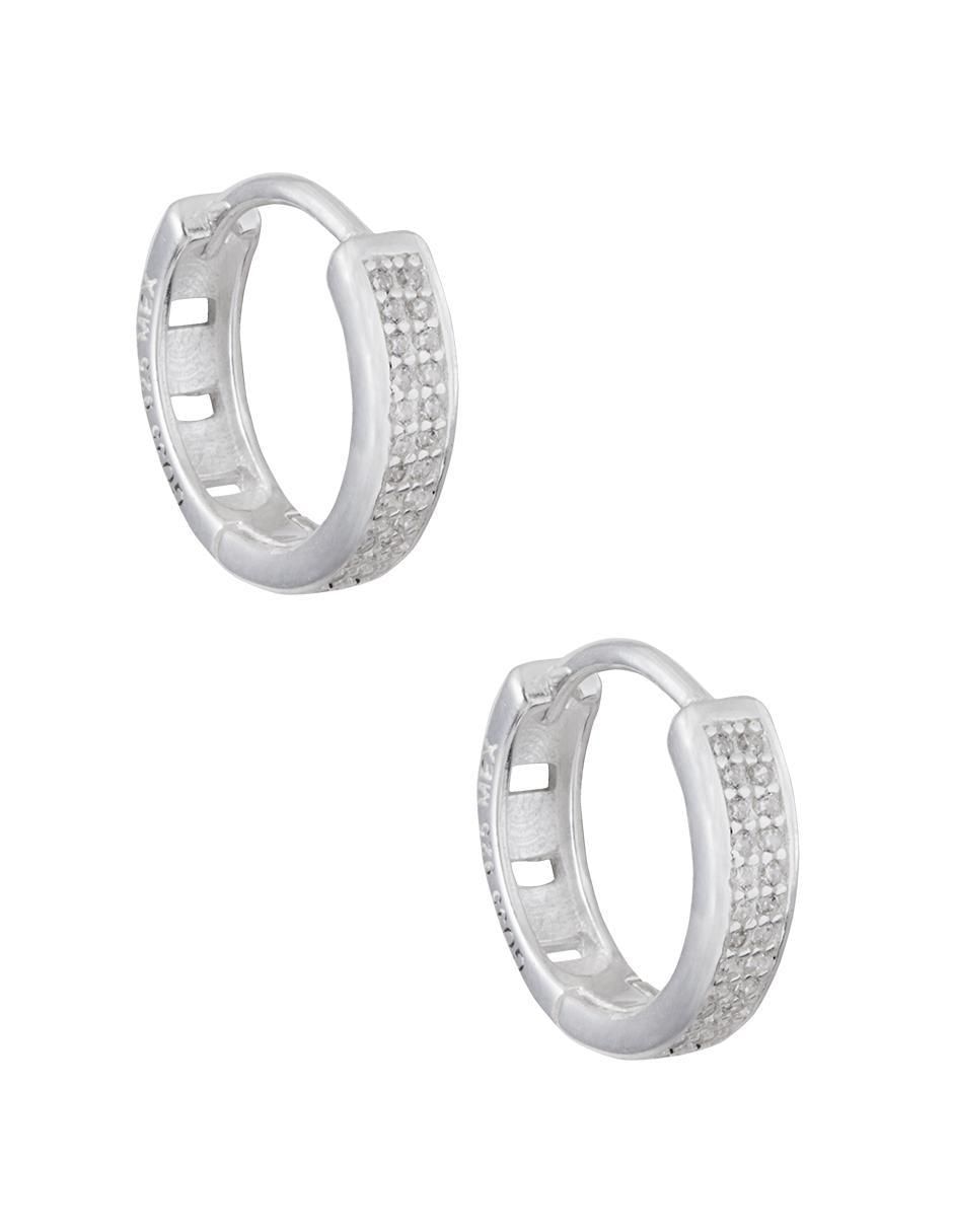 Aretes redondos de plata P 925 con acabado plateado zirconia 3