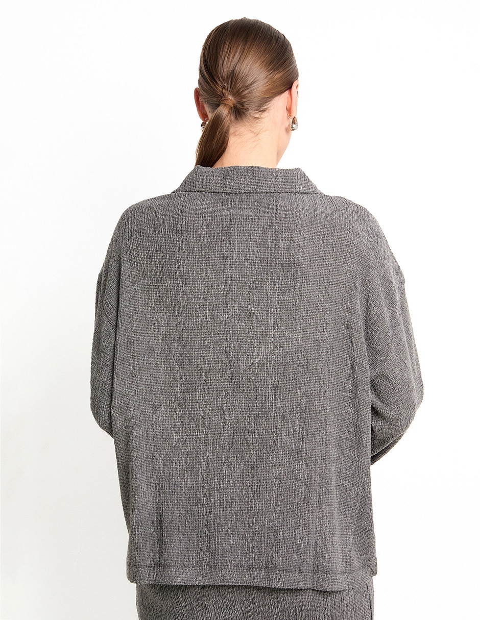 Playera manga larga cuello camisero para mujer 2