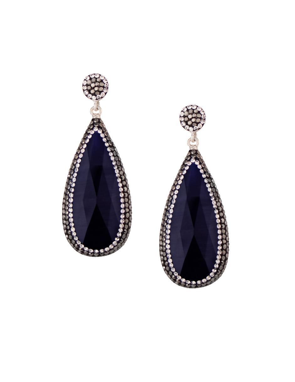 Aretes largos de gota Queen Farah de plata P 925 con acabado baño rodio ojo de gato Aretes largos de gota Queen Farah de plata P 925 con acabado baño rodio ojo de gato