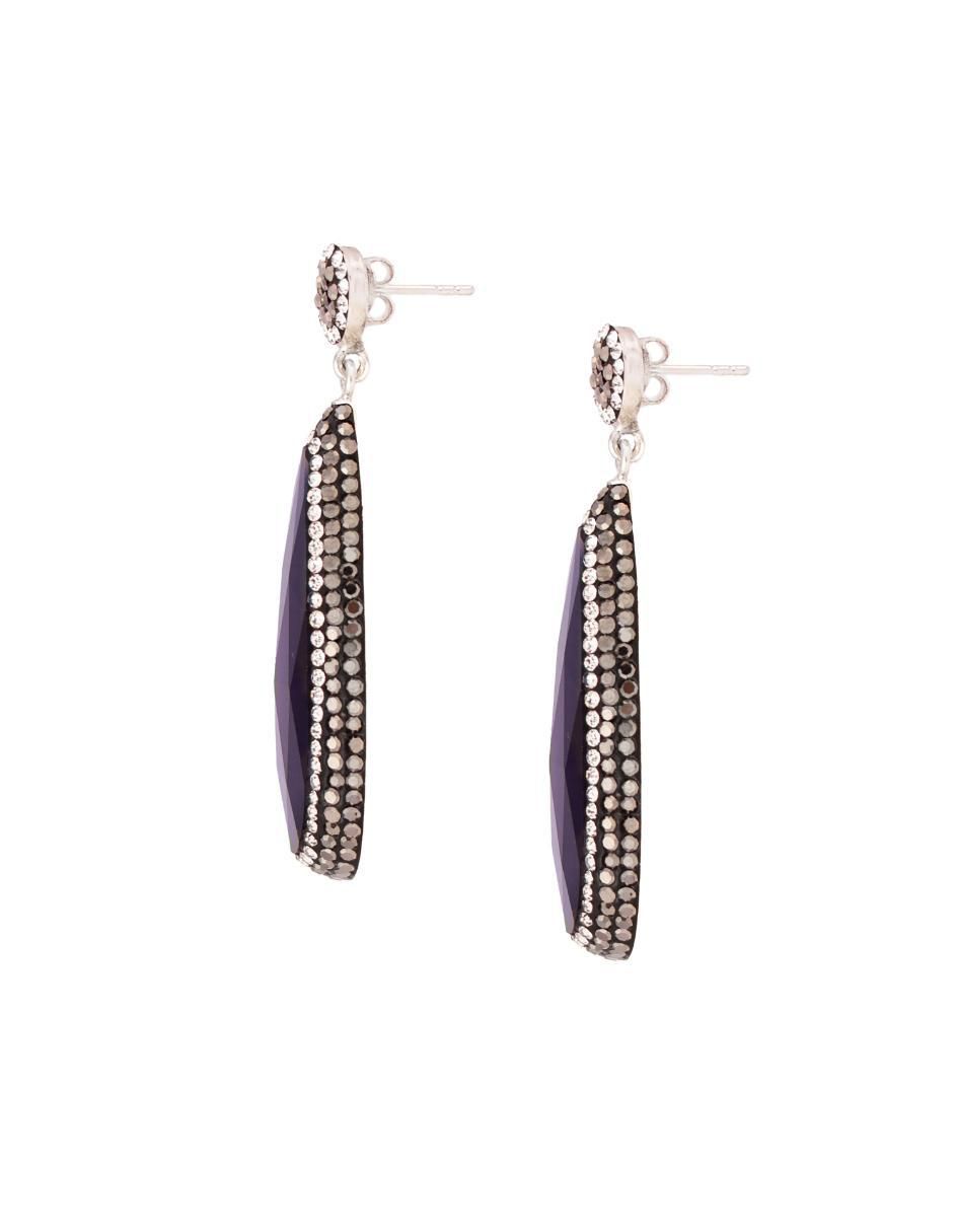 Aretes largos de gota Queen Farah de plata P 925 con acabado baño rodio ojo de gato 2