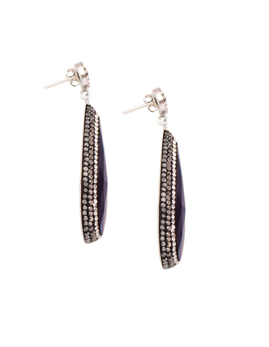 Aretes largos de gota Queen Farah de plata P 925 con acabado baño rodio ojo de gato 3