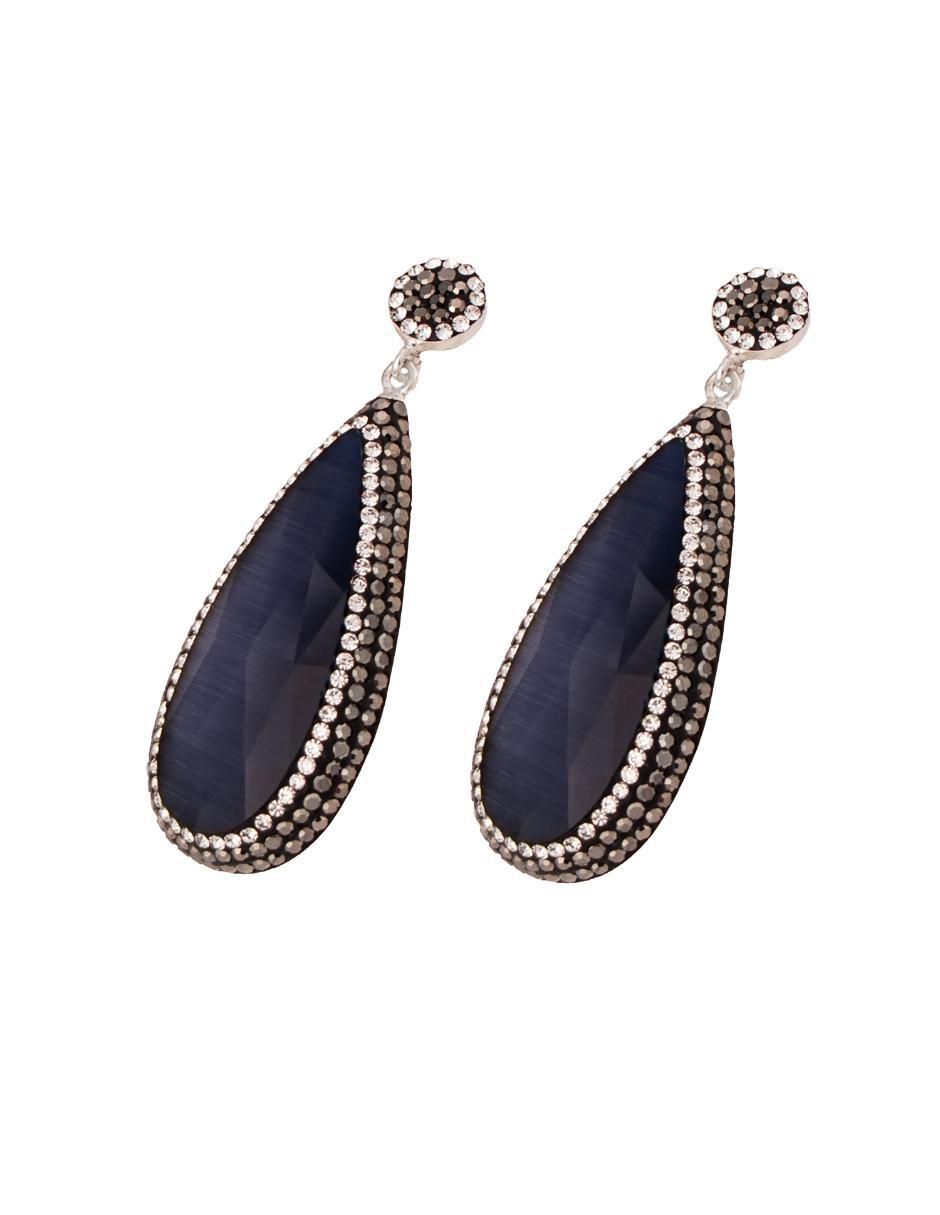 Aretes largos de gota Queen Farah de plata P 925 con acabado baño rodio ojo de gato 4