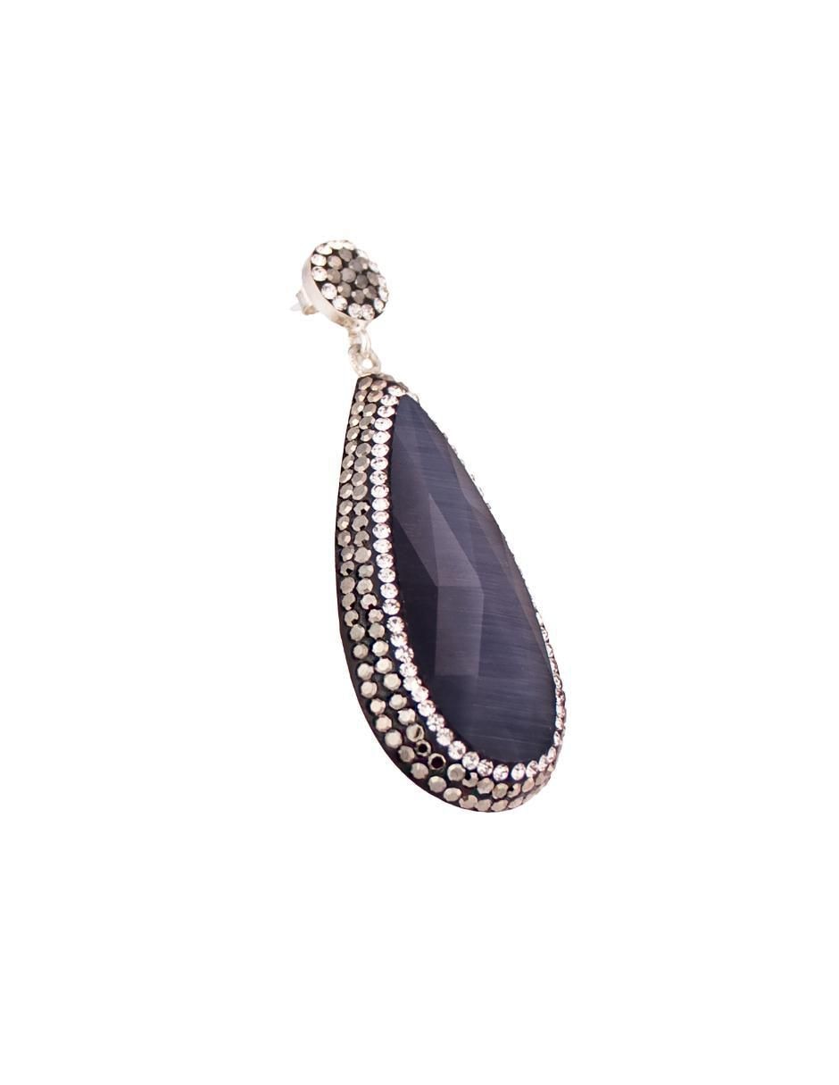 Aretes largos de gota Queen Farah de plata P 925 con acabado baño rodio ojo de gato 5