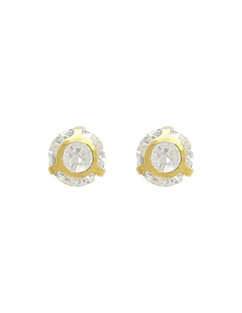 Broqueles redondos de oro con acabado brillante zirconia