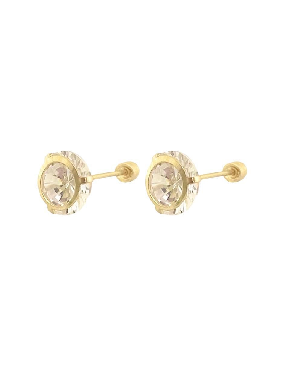 Broqueles redondos de oro con acabado brillante zirconia 2