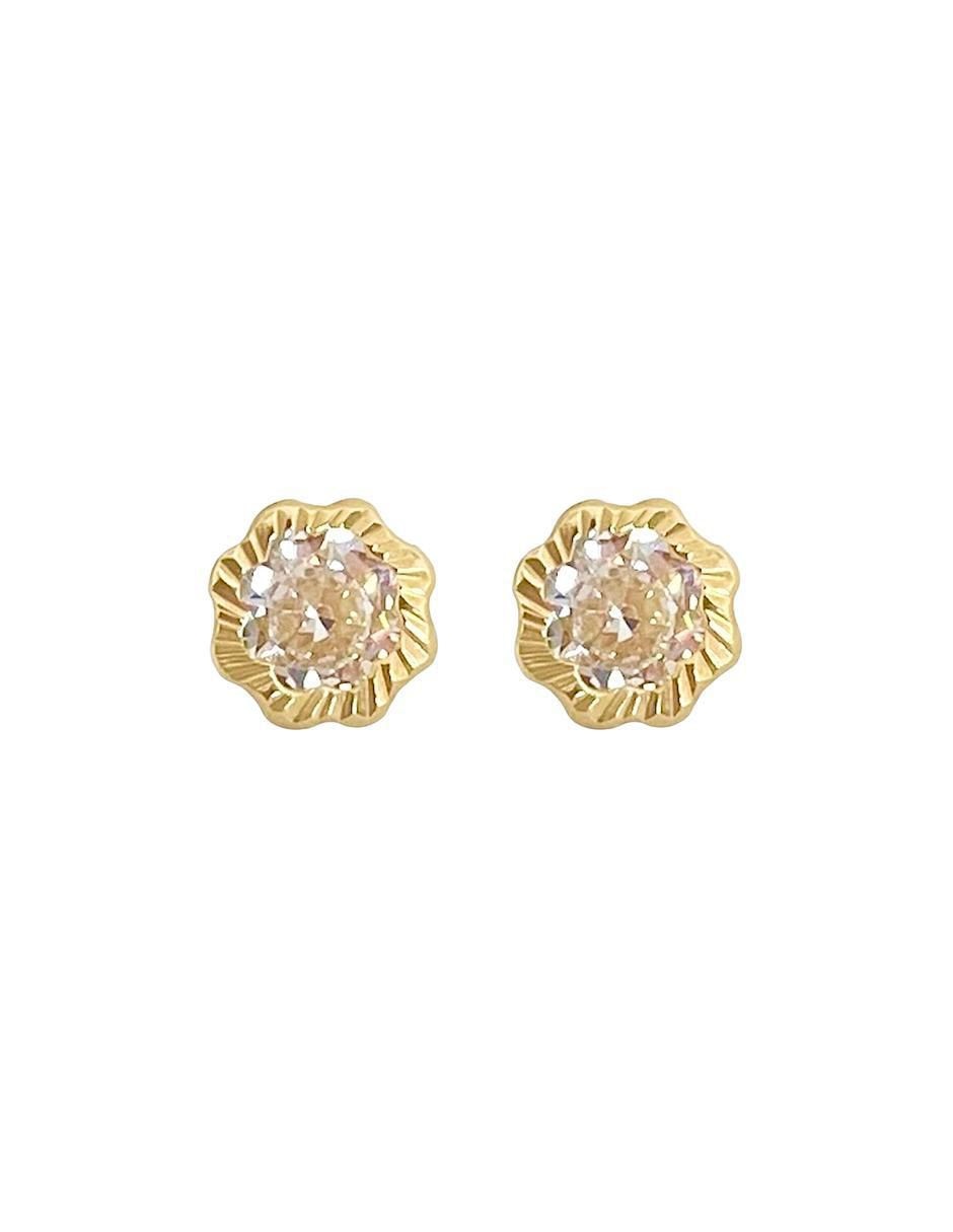 Broqueles de flor de oro con acabado diamantado zirconia