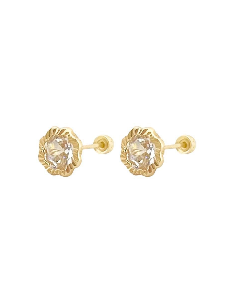 Broqueles de flor de oro con acabado diamantado zirconia 2