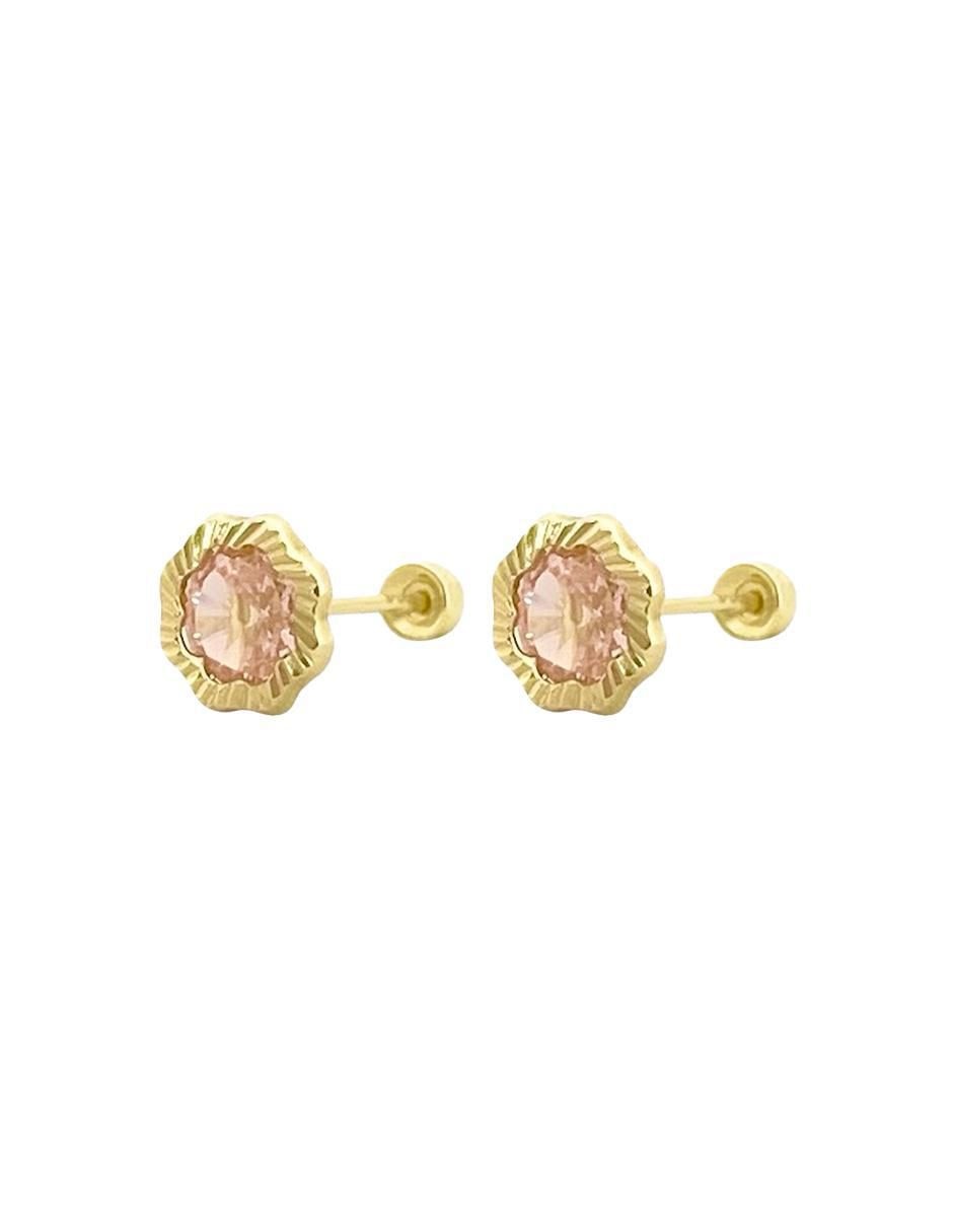 Broqueles de flor de oro con acabado diamantado zirconia 2